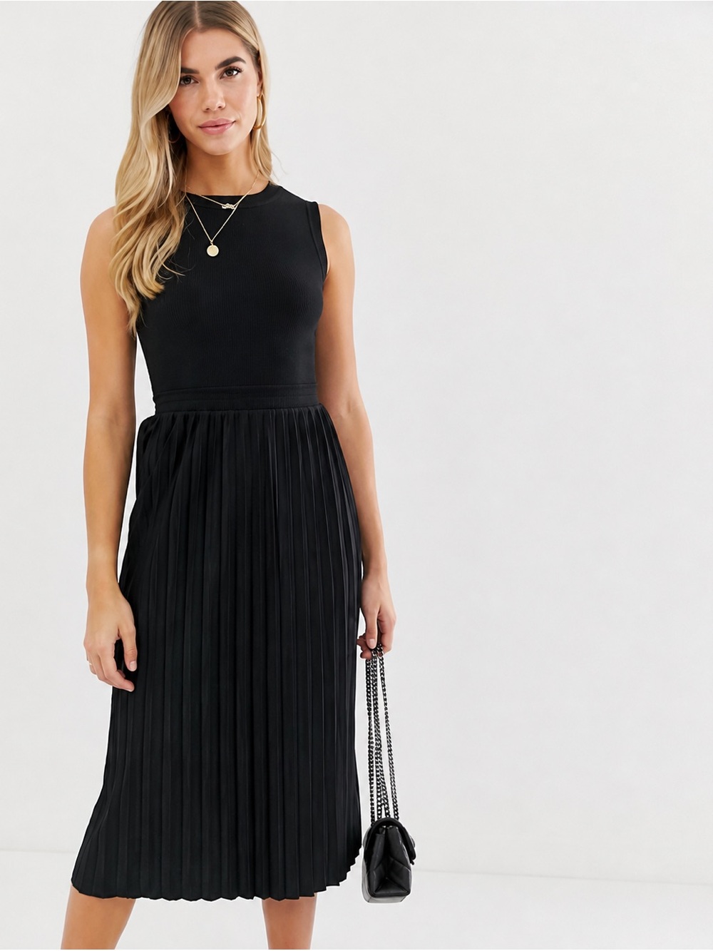 ASOS A-Line Pleated Midi Dress | Size 10 | Midnight Black | Sleeveless